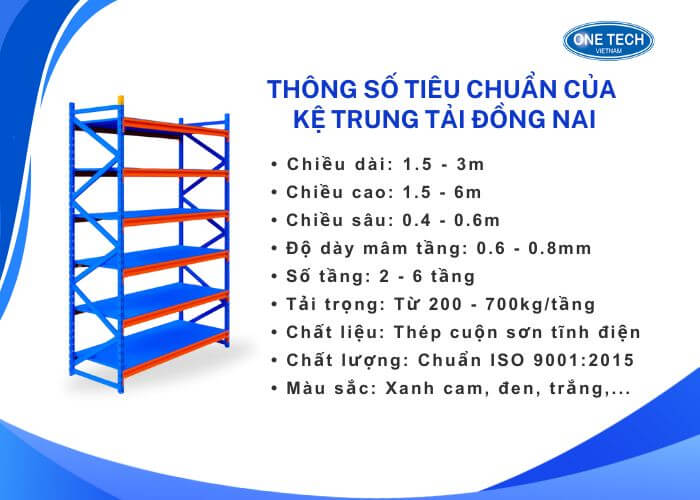 Các thông số tiêu chuẩn của kệ trung tải Đồng Nai